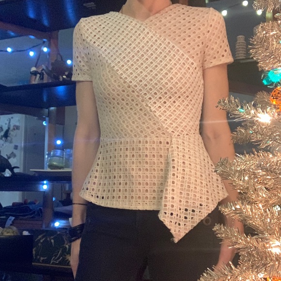 BCBG cream tan slight peplum overlay blouse - Picture 3 of 11